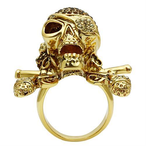 MA3W004 - Gold White Metal Ring with Top Grade Crystal in Smoked Quartz