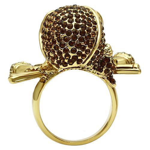 MA3W004 - Gold White Metal Ring with Top Grade Crystal in Smoked Quartz
