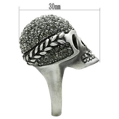 MA3W015 - Antique Silver White Metal Ring with Top Grade Crystal in Black Diamond