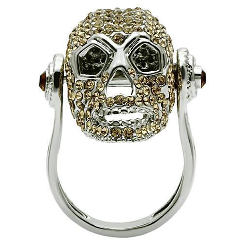 MA3W016 - Rhodium White Metal Ring with Top Grade Crystal in Citrine Yellow