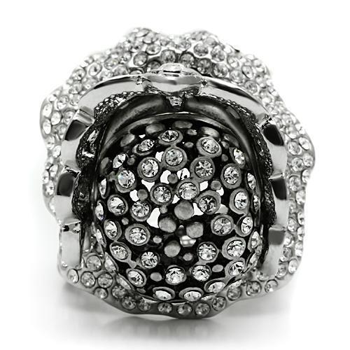MA3W018 - Matte Rhodium & Rhodium White Metal Ring with Top Grade Crystal in Clear