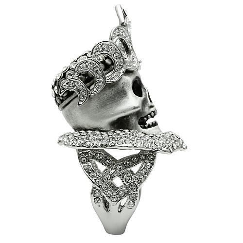 MA3W018 - Matte Rhodium & Rhodium White Metal Ring with Top Grade Crystal in Clear