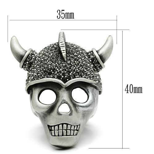 MA3W021 - Antique Silver White Metal Ring with Top Grade Crystal in Black Diamond
