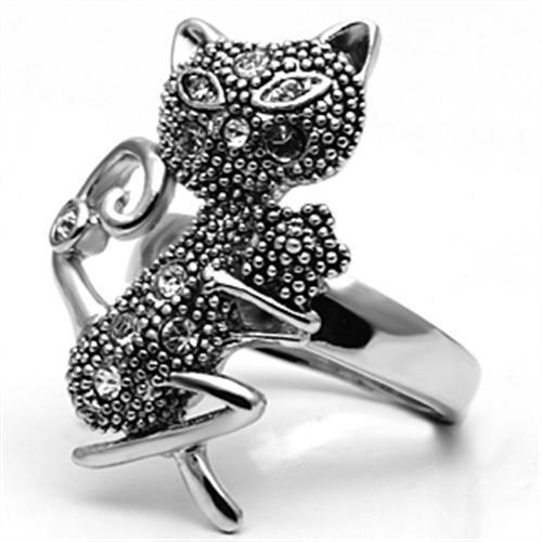 MA3W036 - Rhodium Brass Ring with Top Grade Crystal in Clear