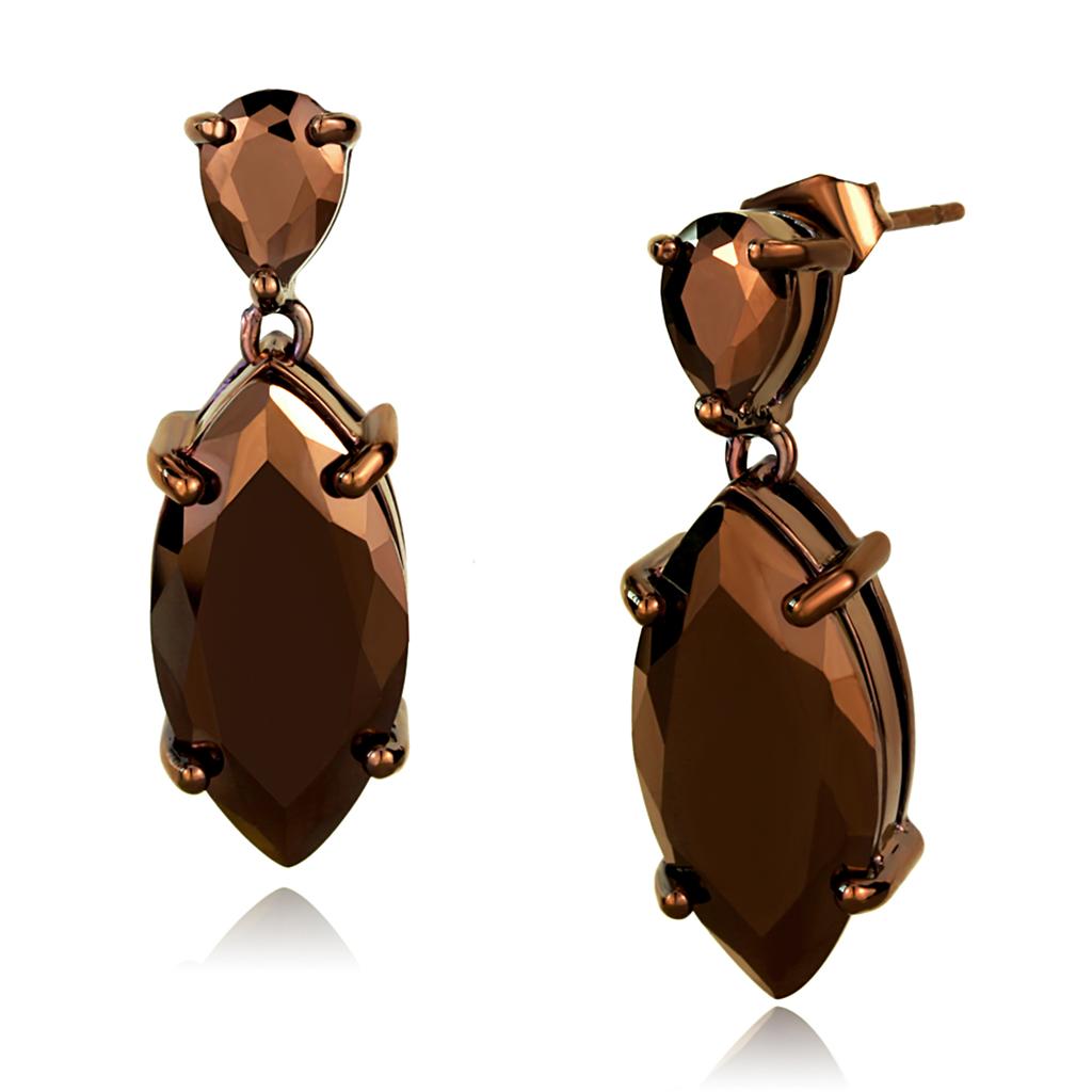 MA3W1123 - IP Coffee light Brass Earrings with AAA Grade CZ in Light Coffee