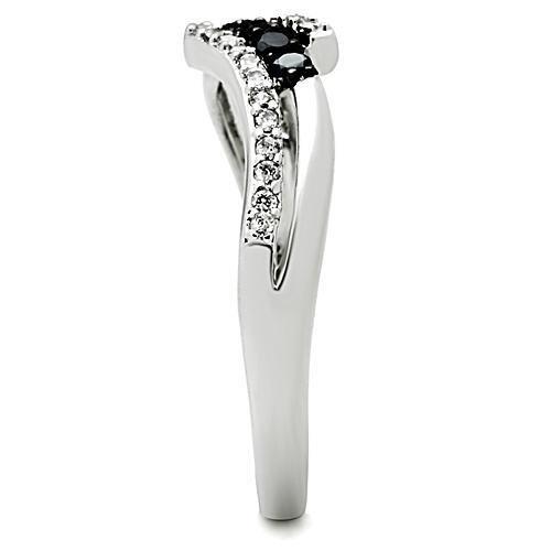 MA3W122 - Rhodium + Ruthenium Brass Ring with AAA Grade CZ in Jet