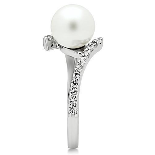 MA3W126 - Rhodium Brass Ring with Synthetic Pearl in White