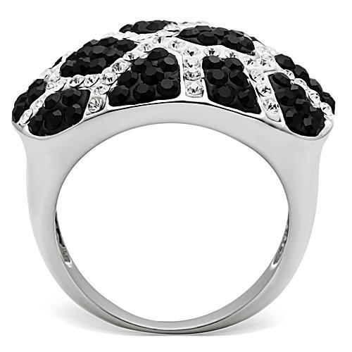 MA3W151 - Rhodium + Ruthenium Brass Ring with Top Grade Crystal in Multi Color