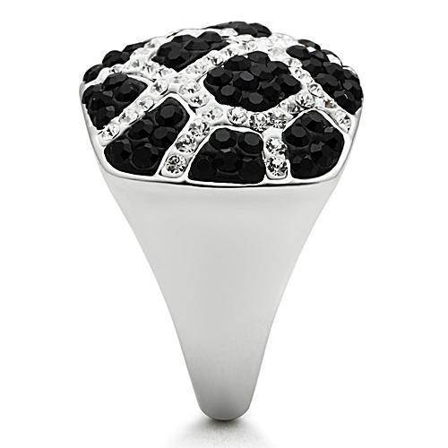 MA3W151 - Rhodium + Ruthenium Brass Ring with Top Grade Crystal in Multi Color