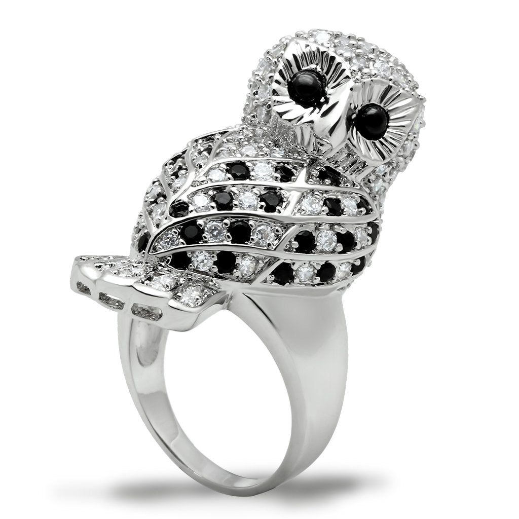 MA3W155 - Rhodium Brass Ring with AAA Grade CZ in Jet