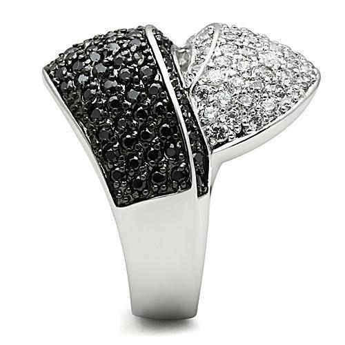 MA3W157 - Rhodium + Ruthenium Brass Ring with AAA Grade CZ in Jet
