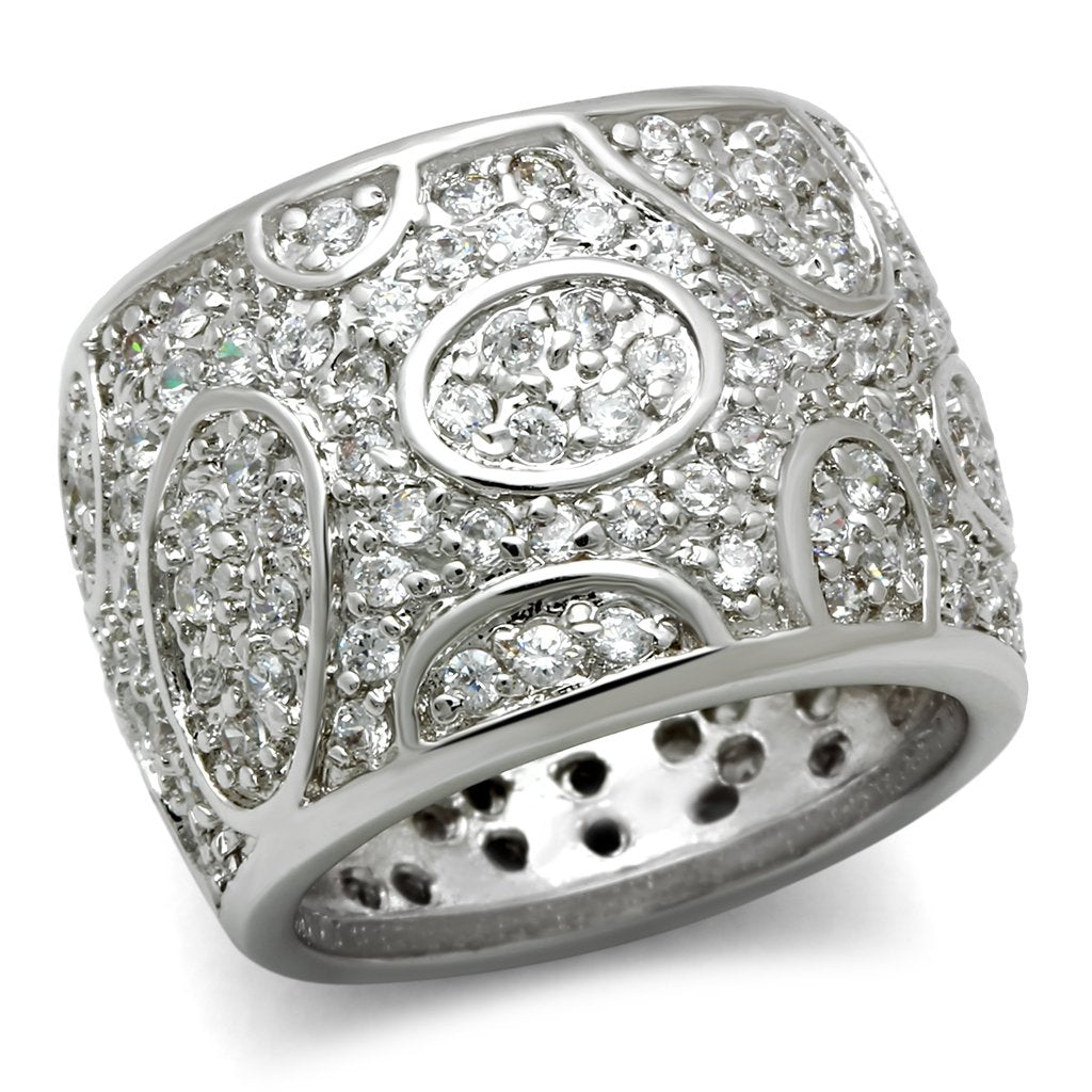 MA3W159 - Rhodium Brass Ring with AAA Grade CZ in Clear