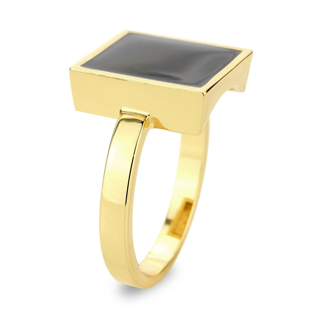 MA3W1619 - Flash Gold Brass Ring with Epoxy in Jet
