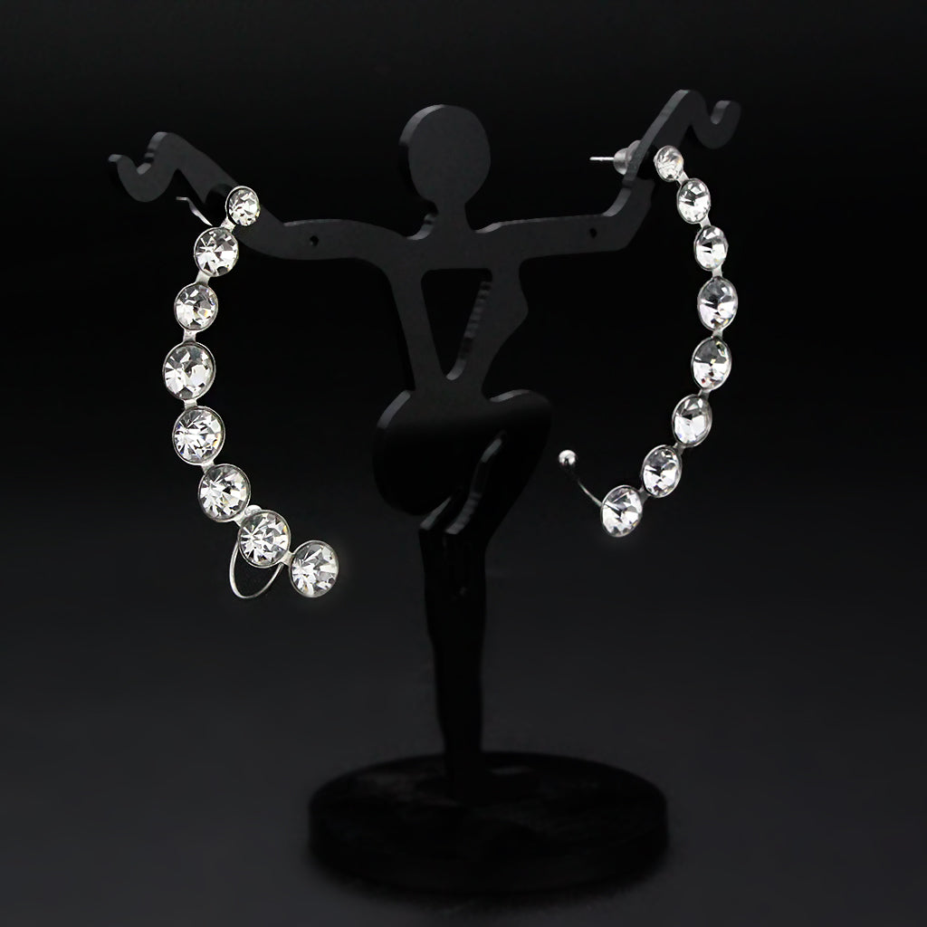 MA3W1635 - High polished (no plating) Stainless Steel Earring with Top Grade Crystal in Clear