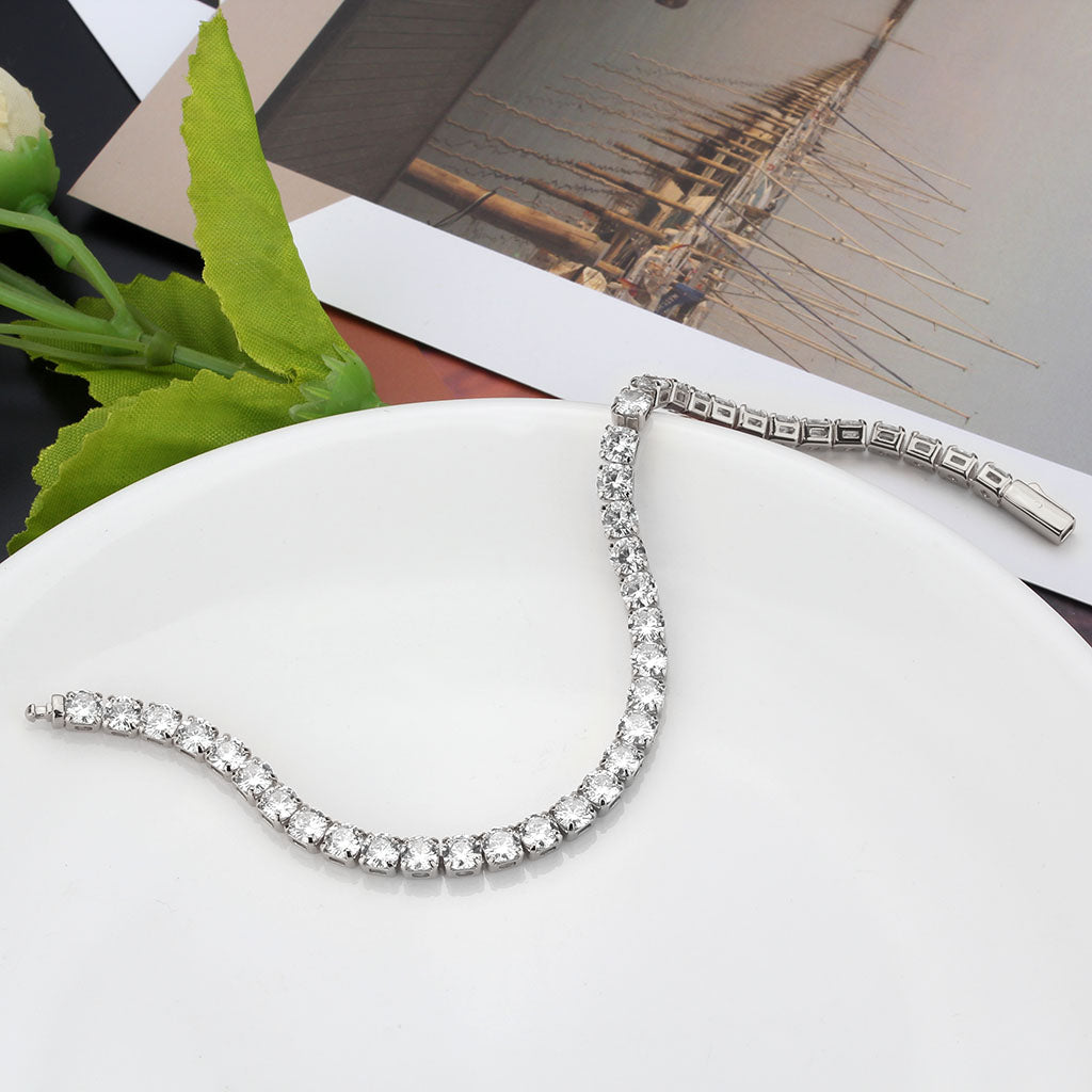 MA3W1718 - Rhodium Brass Bracelet with AAA Grade CZ in Clear