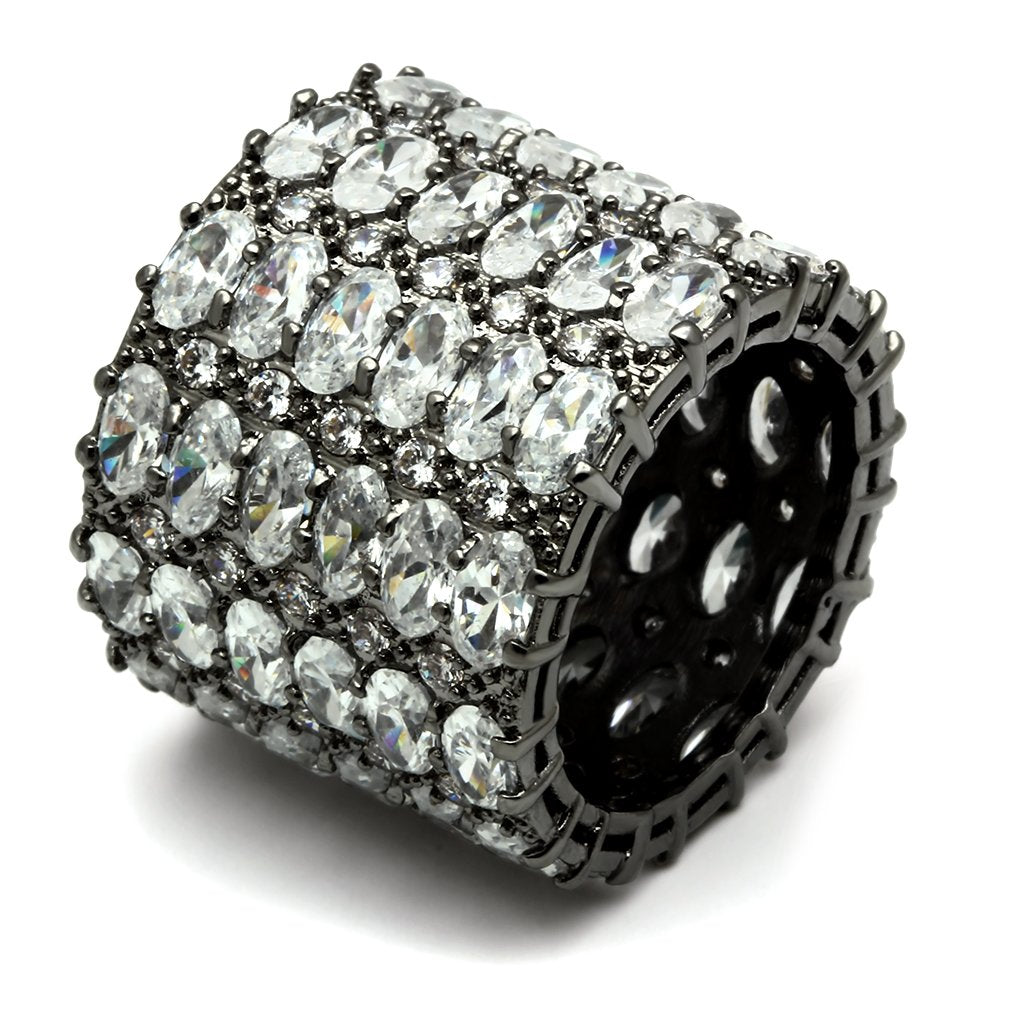 MA3W171 - Ruthenium Brass Ring with AAA Grade CZ in Clear
