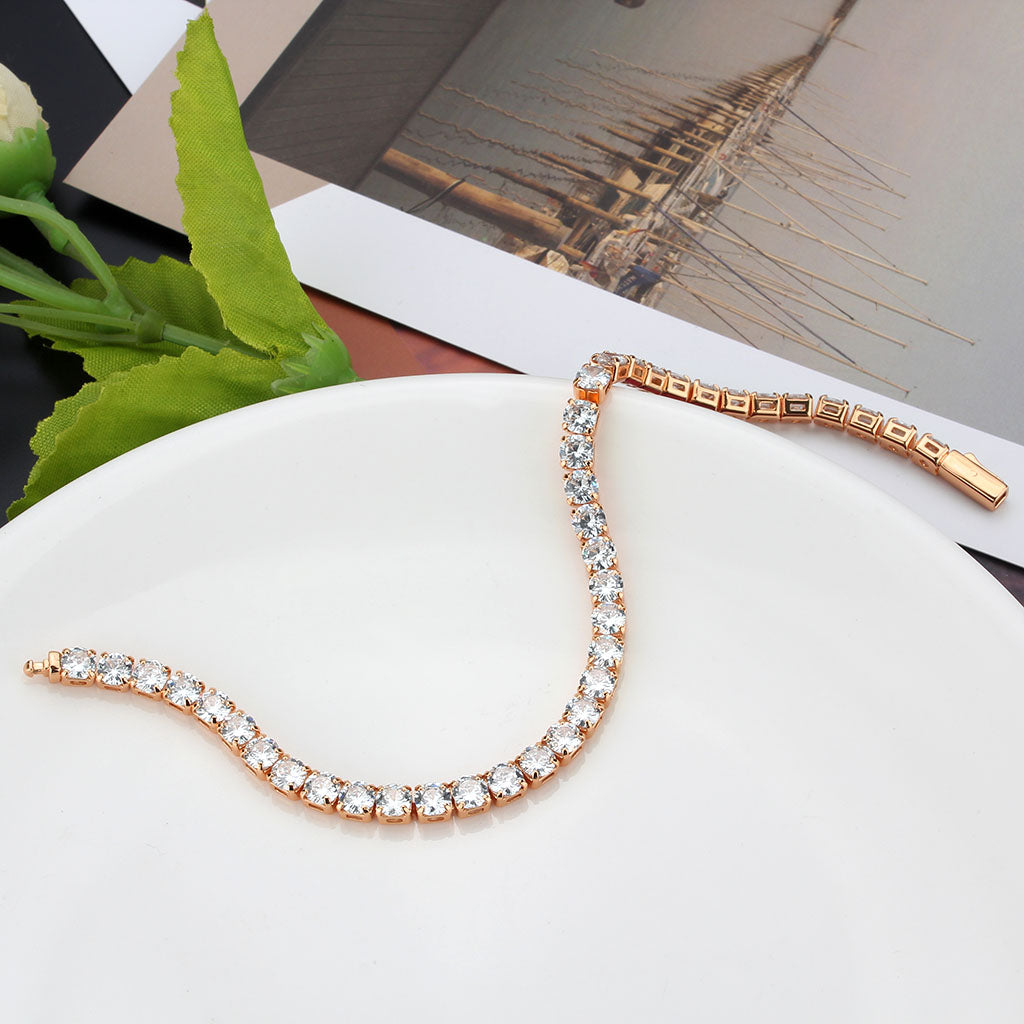 MA3W1720 - Rose Gold Brass Bracelet with AAA Grade CZ in Clear