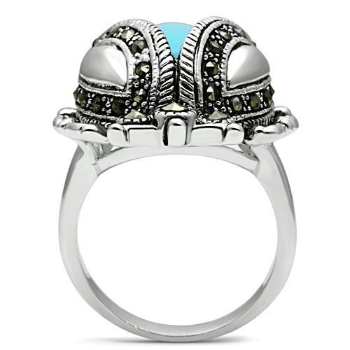 MA3W181 - Rhodium Brass Ring with Synthetic Turquoise in Sea Blue