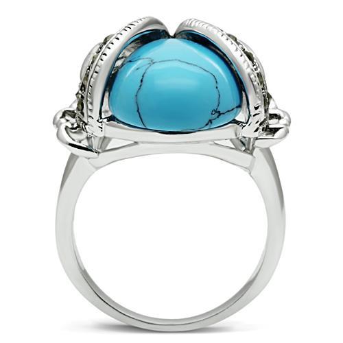 MA3W181 - Rhodium Brass Ring with Synthetic Turquoise in Sea Blue
