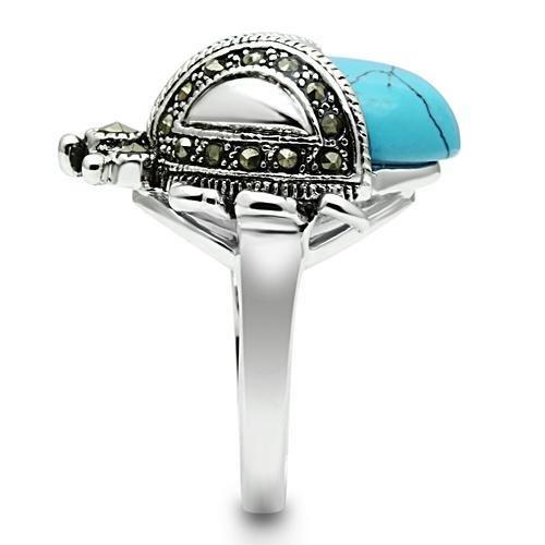 MA3W181 - Rhodium Brass Ring with Synthetic Turquoise in Sea Blue