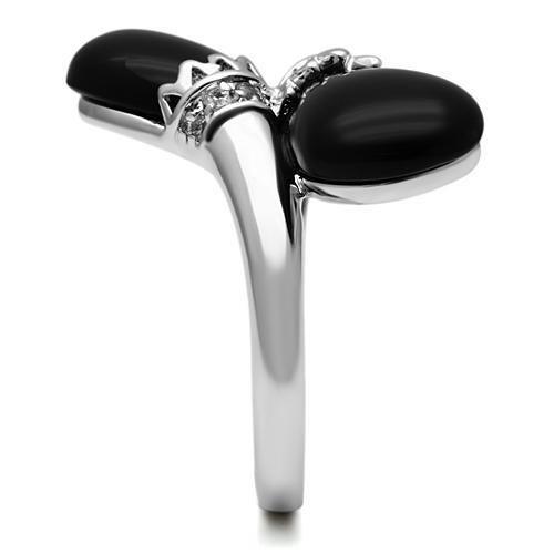 MA3W195 - Rhodium Brass Ring with Semi-Precious Onyx in Jet