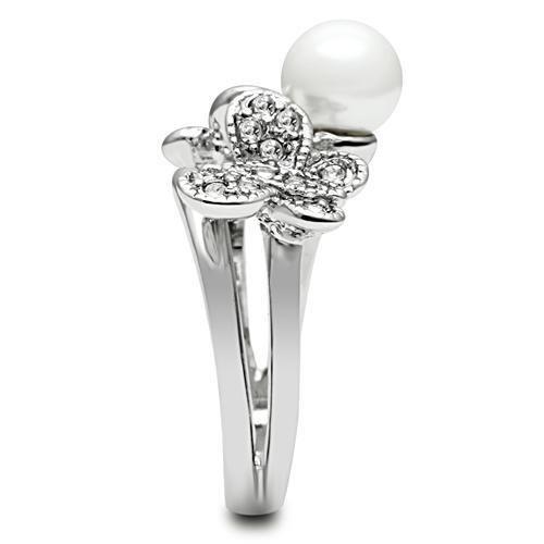 MA3W223 - Rhodium Brass Ring with Synthetic Pearl in White