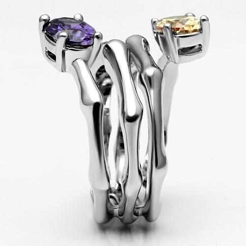MA3W224 - Rhodium Brass Ring with AAA Grade CZ in Multi Color