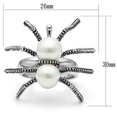 MA3W226 - Rhodium Brass Ring with Synthetic Pearl in White