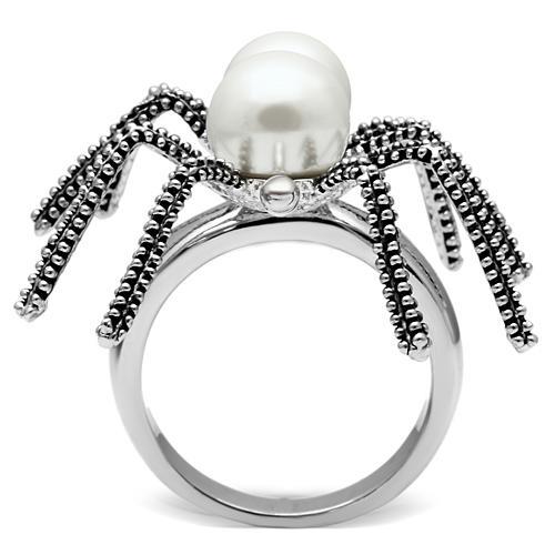 MA3W226 - Rhodium Brass Ring with Synthetic Pearl in White