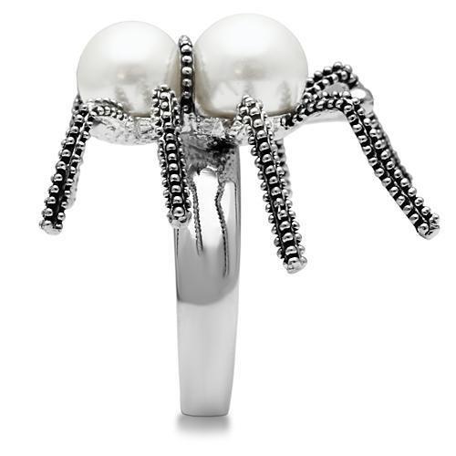 MA3W226 - Rhodium Brass Ring with Synthetic Pearl in White