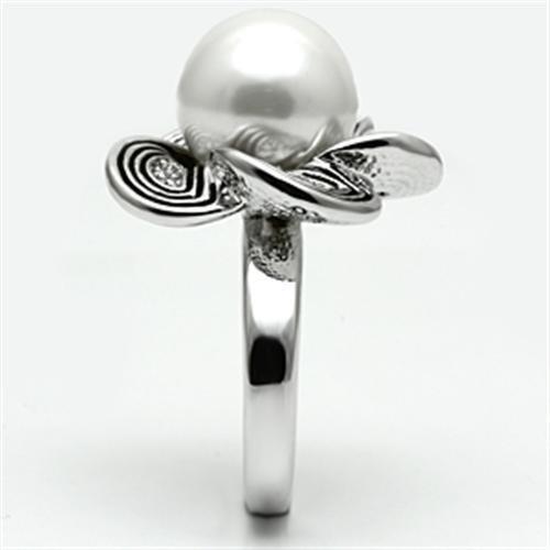 MA3W240 - Rhodium Brass Ring with Synthetic Pearl in White