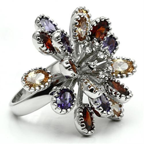 MA3W251 - Rhodium Brass Ring with AAA Grade CZ in Multi Color