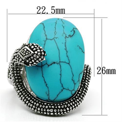 MA3W255 - Rhodium Brass Ring with Synthetic Turquoise in Sea Blue