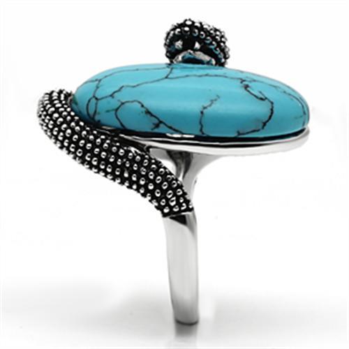 MA3W255 - Rhodium Brass Ring with Synthetic Turquoise in Sea Blue