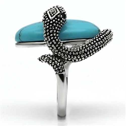 MA3W255 - Rhodium Brass Ring with Synthetic Turquoise in Sea Blue