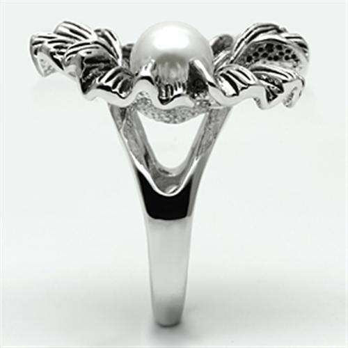 MA3W259 - Rhodium Brass Ring with Synthetic Pearl in White
