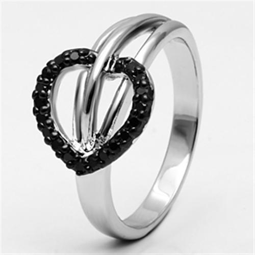 MA3W277 - Rhodium + Ruthenium Brass Ring with AAA Grade CZ in Black Diamond
