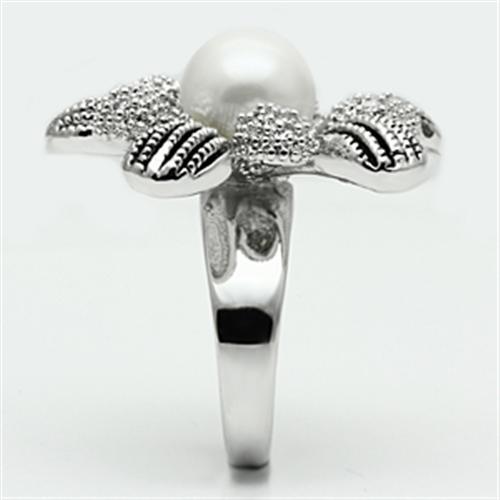 MA3W294 - Rhodium Brass Ring with Synthetic Pearl in White