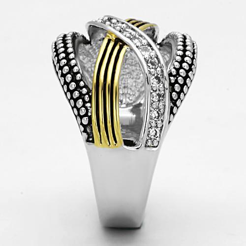 MA3W305 - Reverse Two-Tone Brass Ring with AAA Grade CZ in Clear