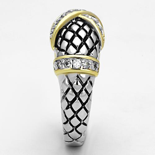 MA3W314 - Reverse Two-Tone Brass Ring with AAA Grade CZ in Clear