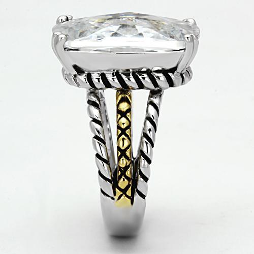 MA3w316 - Reverse Two-Tone Brass Ring with AAA Grade CZ in Clear