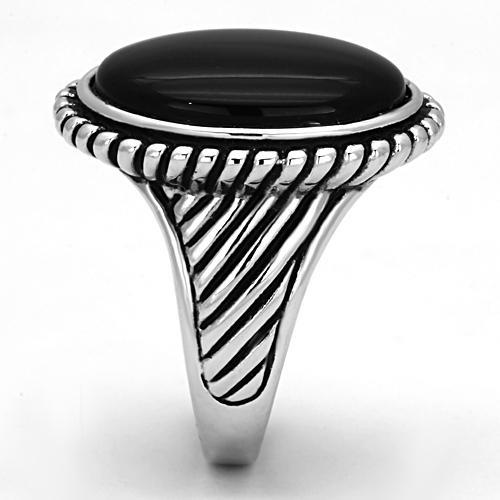 MA3w318 - Rhodium Brass Ring with Semi-Precious Onyx in Jet