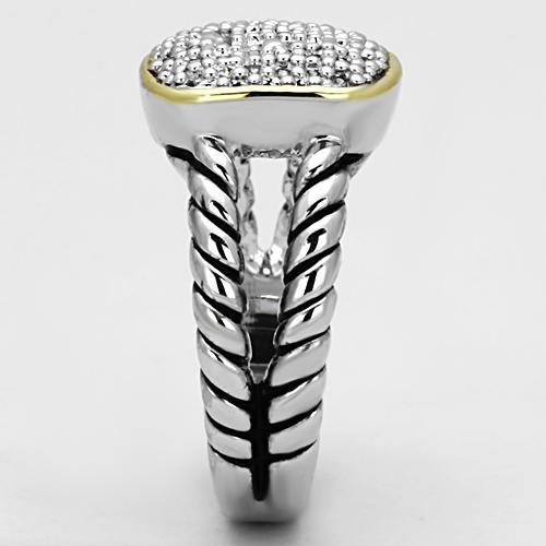 MA3W322 - Reverse Two-Tone Brass Ring with AAA Grade CZ in Clear