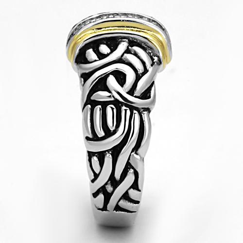 MA3W327 - Reverse Two-Tone Brass Ring with Top Grade Crystal in Clear