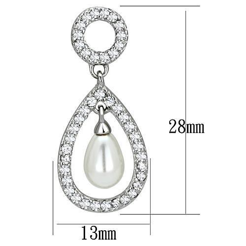 MA3W341 - Rhodium Brass Earrings with Synthetic Pearl in White