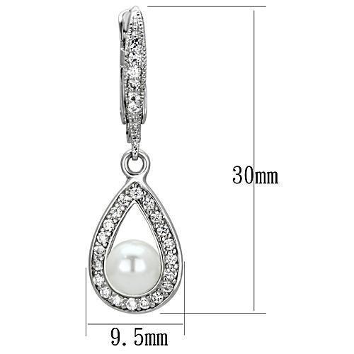 MA3W344 - Rhodium Brass Earrings with Synthetic Pearl in White