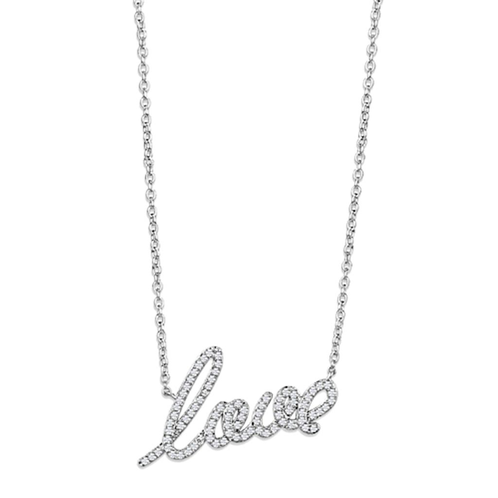 MA3W453 - Rhodium Brass Necklace with AAA Grade CZ in Clear