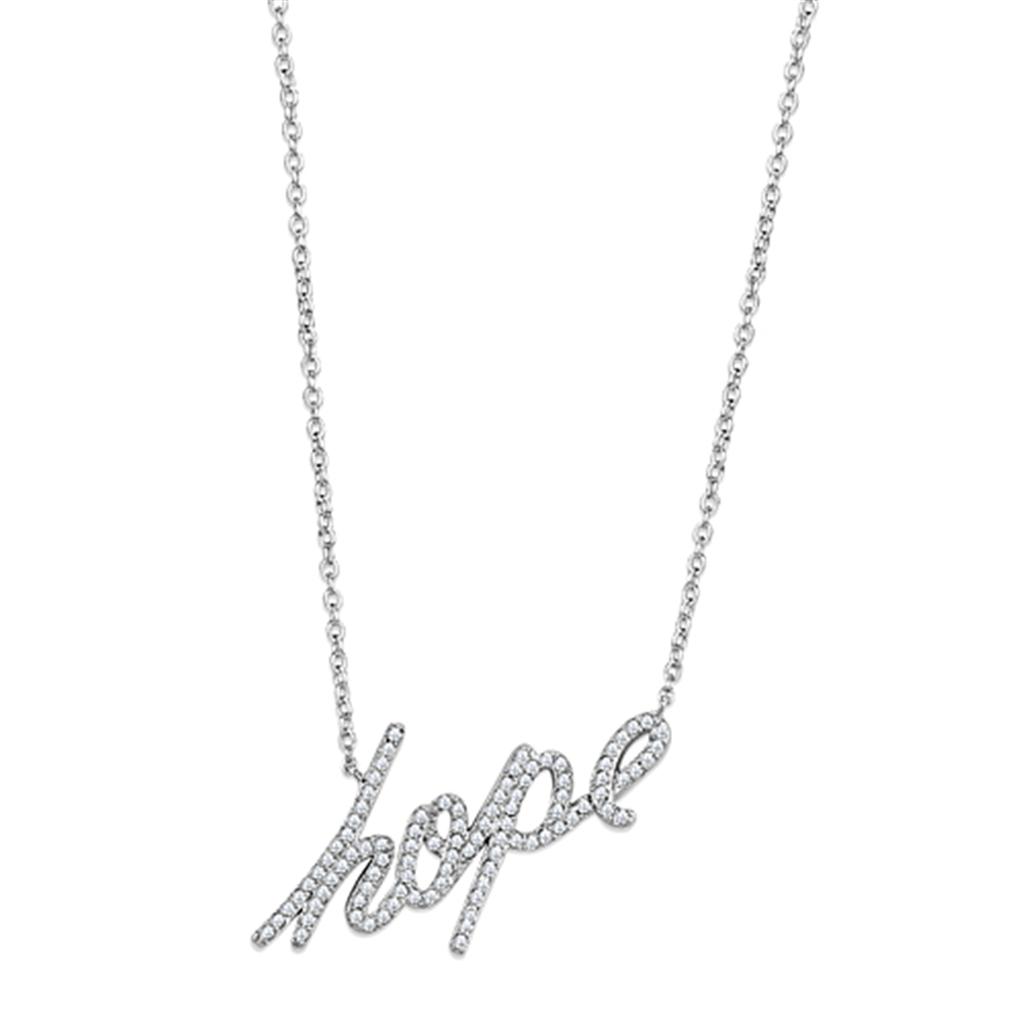 MA3W456 - Rhodium Brass Necklace with AAA Grade CZ in Clear