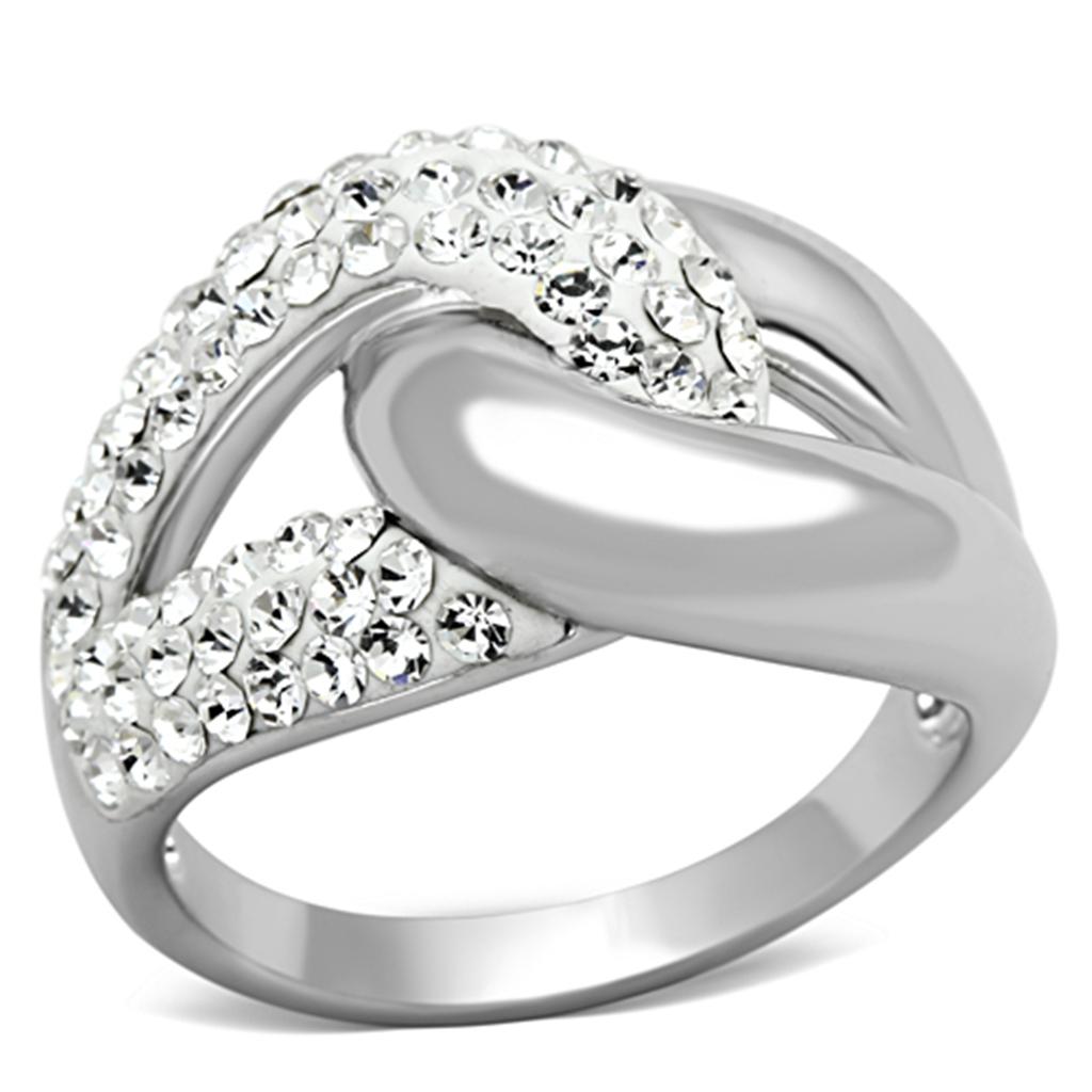 MA3W466 - Rhodium Brass Ring with Top Grade Crystal in Clear