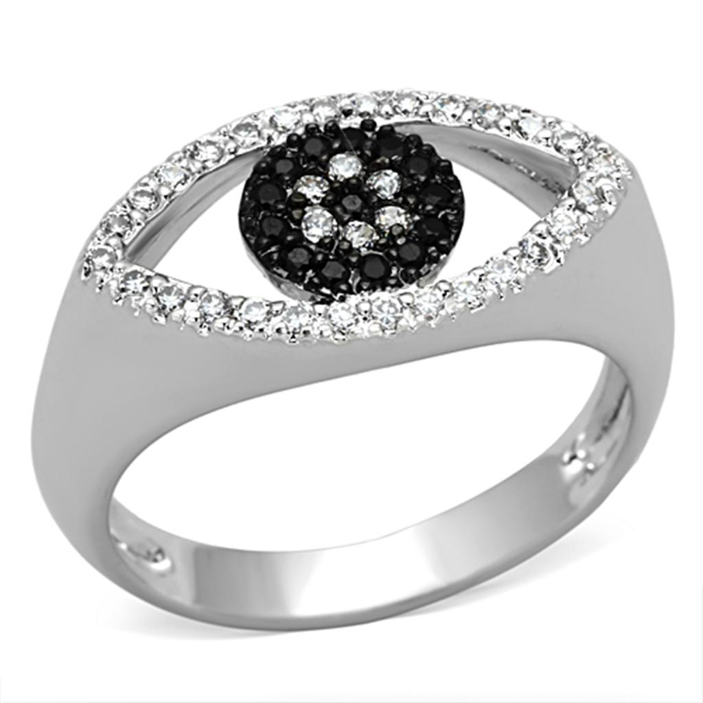 MA3W470 - Rhodium + Ruthenium Brass Ring with AAA Grade CZ in Black Diamond